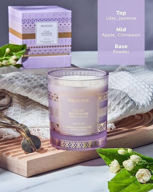 M&SENSE Lilac Blossom Soy Candles for Home Scented, 7.4oz 45 Hour Long Burning, Winter Aromatherapy Candle for Spa Meditation Yoga, Housewarming New Year Gifts for Her