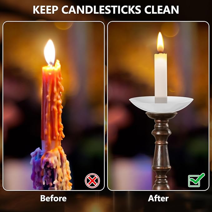100 Pcs Candle Drip Protectors, Reusable Plastic Candle Holders Bobeches for Candlesticks, Candle Drip Wax Catcher Convenient Candlelight Service for Church Vigil Christmas Eve Wedding Party Candles