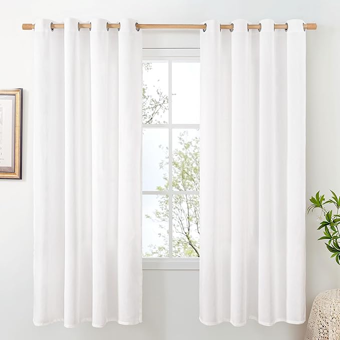 BGment White Linen Curtains for Living Room 72 Inch Length, Country Rustic Window Drapes Textured Light Filtering for Bedroom Laundry Privacy with Grommet, 2 Panels Set, Each 52 Inch Wide