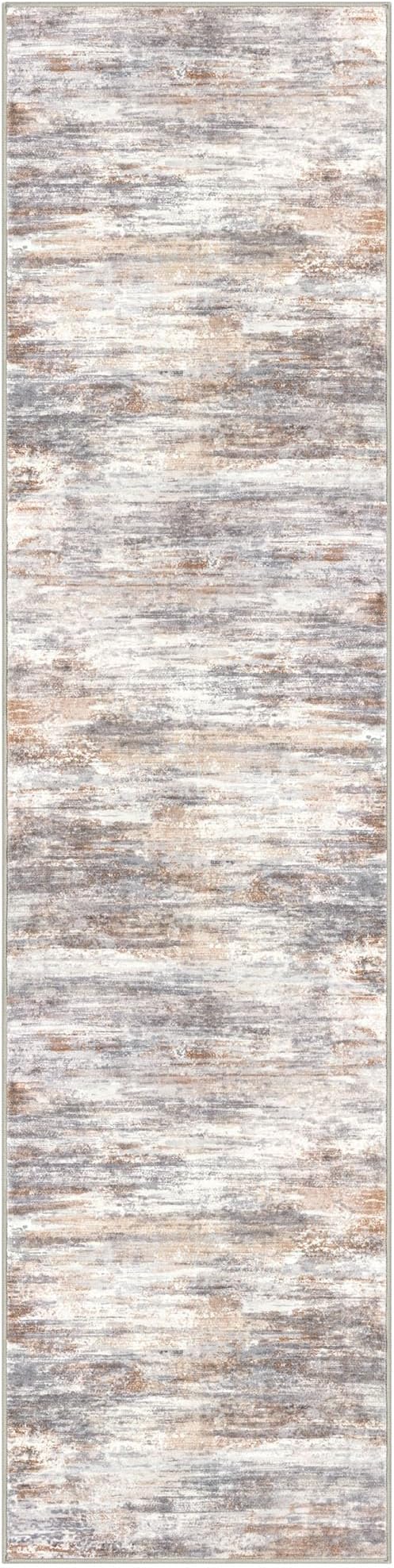 KOZYFLY Modern Abstract Washable Rug Runner 2.6x10 Hallway Rug Runner Non-Slip Soft Kitchen Runner Rugs, Multi Grey Striped Carpet for Entryway Bathroom Laundry Room Foyer