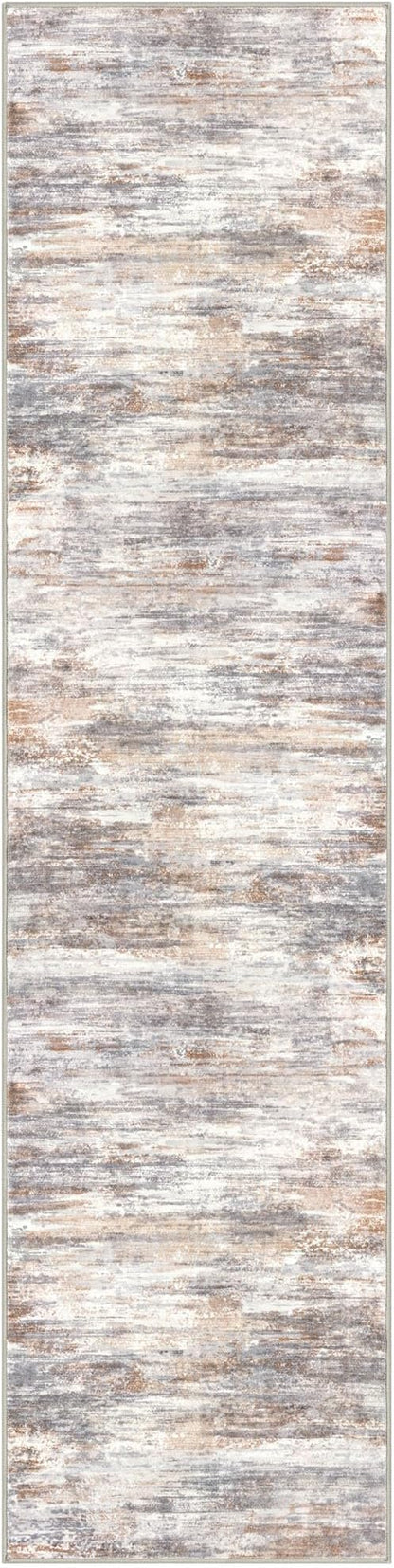 KOZYFLY Modern Abstract Washable Rug Runner 2.6x10 Hallway Rug Runner Non-Slip Soft Kitchen Runner Rugs, Multi Grey Striped Carpet for Entryway Bathroom Laundry Room Foyer