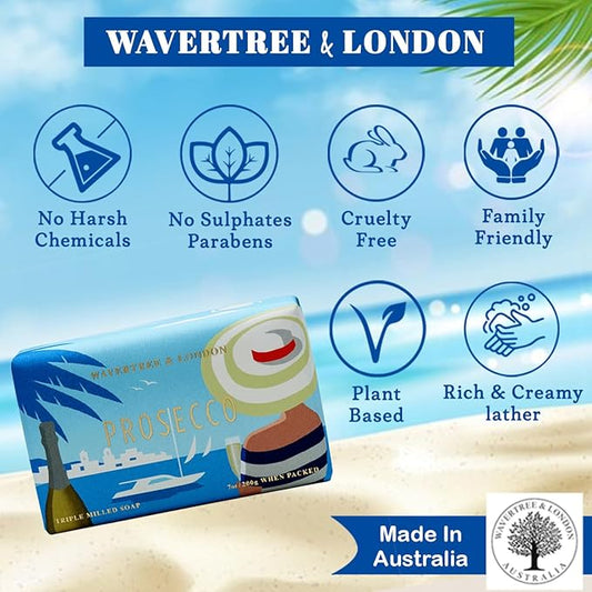 Wavertree & London Prosecco Scented Natural Soap (8 Bars), 7oz Moisturizing French Triple Milled Soap Bars enriched with shea butter - Pure Plant Oil Bath & Body Bars for All Skin Types