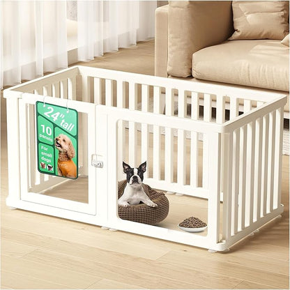Transparent 10-Panel Dog Playpen, Acrylic Indoor/Outdoor Puppy Pen for Small & Medium Dogs, 24 Inch with Door, White(Ventilated Design 50 * 26 Single Room,24 inch)