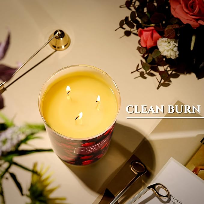 HomeLights Scented Candles | Large Jar 34 Oz Natural Soy Candle | 130 hrs Long-Lasting with 3 Wicks | Eclectic Mixed Styles Home Decor | Gifts for Mom & Women, Blackcherry Merlot