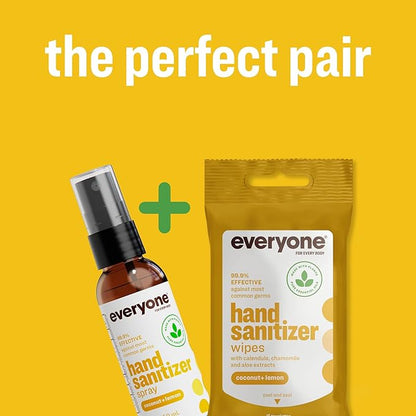 Everyone Hand Sanitizer Wipes, 15 Wipes (Pack of 6), Coconut and Lemon, Made with Sugarcane Derived Alcohol with Essential Oils, TSA friendly