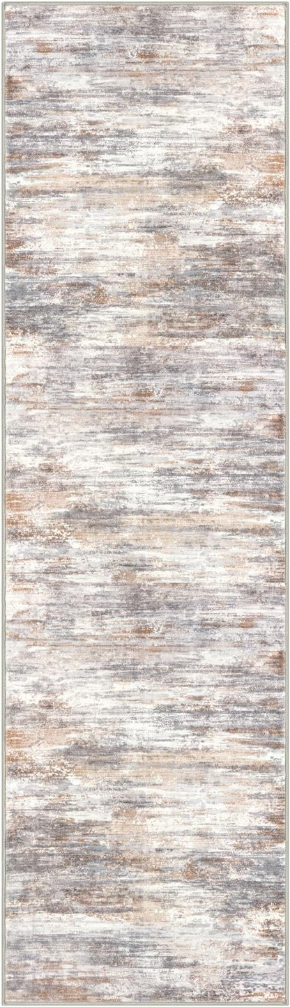 KOZYFLY 3x10 Ft Rug Modern Ombre Runner Rug for Hallway, Washable Kitchen Rugs Non-Slip Soft Striped Entryway Rug, Print Multi Grey Abstract Carpet for Laundry Nursery