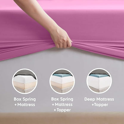 Nestl Full XL Sheet Set - Luxury 1800 Ultra-Soft Microfiber Full Extra Long Bed Sheets - Double Brushed - Deep Pockets - Easy Fit - 4 Piece Set - Bedding Sheets & Pillowcases (Full XL, Light Pink)