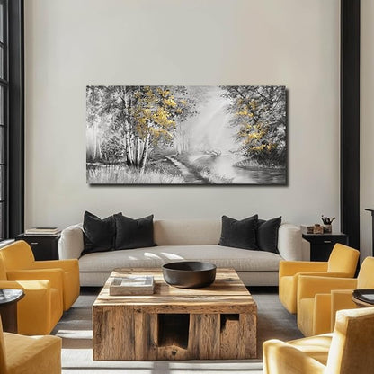 SOUGUAN Misty Forest Wall Art/Living Room Wall Decorations/Black Art 24 x 48 Inch/Plant Oil Painting for Bedroom Kitchen Office Home Decor