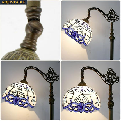 WERFACTORY Tiffany Floor Lamp Navy Blue White Stained Glass Arched Lamp 12X18X64 Inches Gooseneck Adjustable Corner Standing Reading Light Decor Bedroom Living Room S003B Series