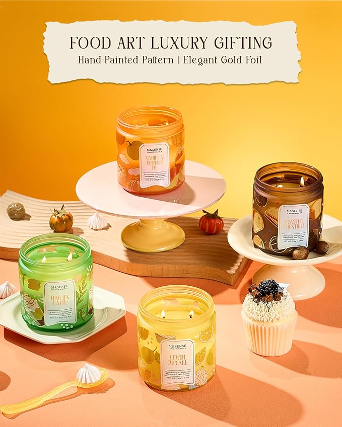 M&SENSE Lemon Vanilla Cookie Scented Candle, 11.6oz Natural Soy Wax, 70 Hours Long Lasting Clean Burn, Citrus Vanilla Scents for Kitchen Freshness, Holiday Gifts for Women Men, Warm Home Decor