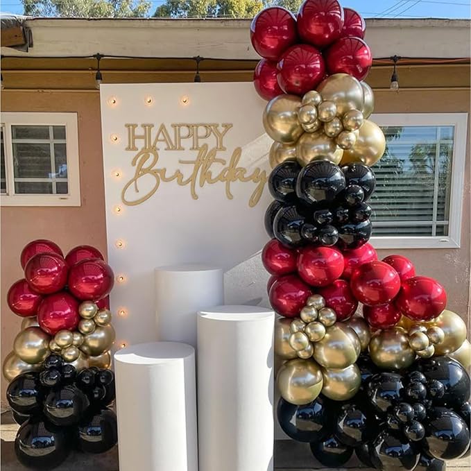 Black Burgundy Gold Balloon, 60 Pcs 12 Inches Burgundy Metallic Gold Confetti Balloons for Kids Magical Wizard Party Birthday Decorations Baby Shower Engagement Party Supplies