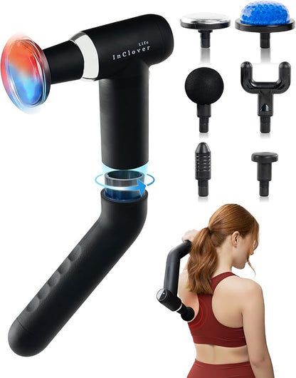 Massage Gun with Detachable Extension Handle for Deep Tissue Muscle Massage – Handheld Back & Shoulder Percussion Heated Massager for Men & Women. Professional Pain Relief Massage Tool.