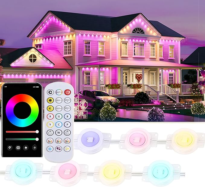 Permanent Outdoor Lights, RGB Eave Lights with App Control Remote, IP67 Waterproof LED String Lights for Christmas, Halloween, Outdoor, Garden Decoration