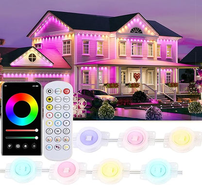 Permanent Outdoor Lights, RGB Eave Lights with App Control Remote, IP67 Waterproof LED String Lights for Christmas, Halloween, Outdoor, Garden Decoration