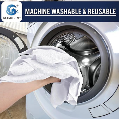 GLIMGLINT White Microfiber Cleaning Cloth, 150 Pack Cleaning Rags, Cleaning Towels with 3 Color Assorted, 14"X12"