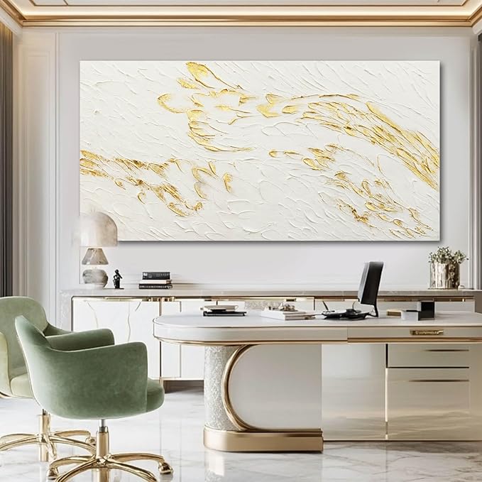 SOUGUAN Textured Walls Art White and Gold Wall Decorations Contemporary Artwork for Walls 29"x58" Canvas Paintings for Living Room Dining Room