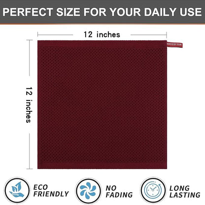 Kitinjoy 100% Cotton Kitchen Dish Cloths, 12 Pack Waffle Weave Ultra Soft Absorbent Dish Towels for Drying Dishes Quick Drying Kitchen Towels Dish Rags, 12 X 12 Inches, Burgundy