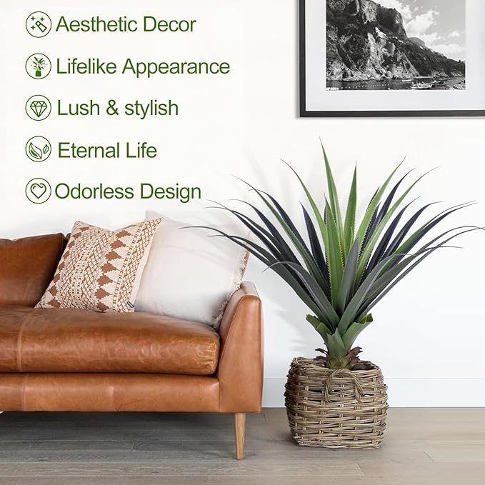 3ft Artificial Spiked Agave Plant, 36" Faux Agave Plants Indoor Small Floor Plant Perfect for Front Porch, Patio, Indoor Outdoor Home, Office Decor (Set of 2)
