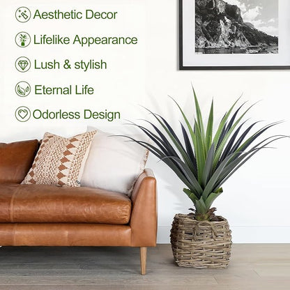 3ft Artificial Spiked Agave Plant, 36" Faux Agave Plants Indoor Small Floor Plant Perfect for Front Porch, Patio, Indoor Outdoor Home, Office Decor (Set of 2)