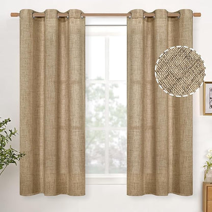 YoungsTex Toffee Linen Curtains 54 Inch Length for Window, Burlap Textured Light Filtering Drapes with Bronze Grommet for Kitchen Bedroom Cafe Decorative Privacy, 2 Panels, 42 X 54 Inch
