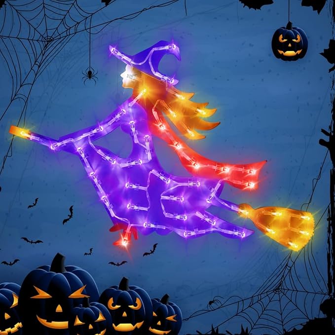 Halloween Decorations - 16" Halloween Window Silhouette Lights - 4 Pack Colour Lighted Cat on Moon & Skull Head & Bat & Witch for Holiday Indoor and Outdoor Wall Door Window Decorate