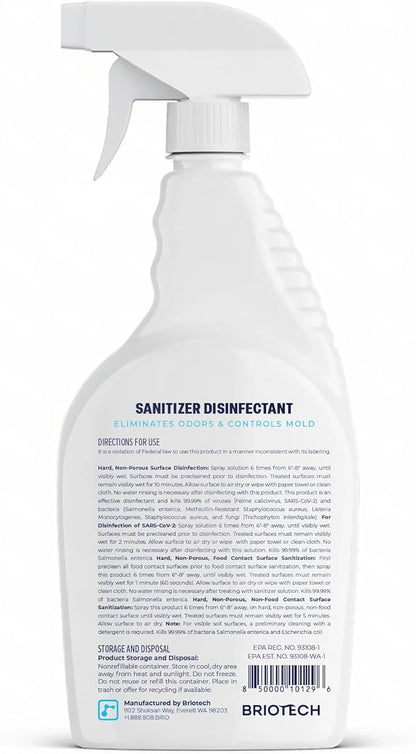 BRIOTECH Sanitizer Disinfectant Hypochlorous Spray, Kill 99.99% of Viruses & Bacteria, Control Mold, Eliminate Odor, Gentle for Nursery & Play Rooms, Food Contact Surface Sanitizer, 32 fl oz (12 Pack)