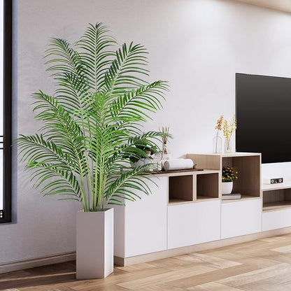 Artificial Palm Tree 6ft Tall Fake Palm Tree Indoor Decor with 18 Trunks and Real Bark Design Faux Tropical Areca Palm Silk Floor Plant in Pot for Home Office Living Room Bedroom Decor 2pcs