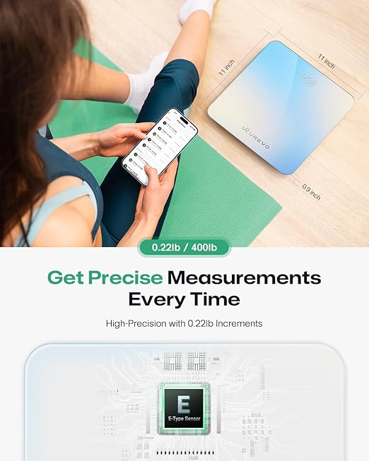 UREVO Smart Scale for Body Weight & BMI Tracking Sync with App, Digital Bathroom Scale with LED Display, Highly Accurate Weight Scale, 400 lb/180 kg, lb/kg Units, Batteries Included, Blue