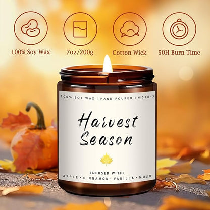 Auelife Fall Candle Set | 4 Pack Scented Candles for Home - Candle Gifts for Women Men, Soy Candles Home Scented | Autumn Fragrance of - Apple Pie/Cinnamon/Harvest/Wreath