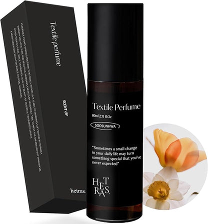 hetras Textile Perfume | Soosunhwa - Elegant Daffodils Scent | Long-Lasting Subtle Fragrance Wrinkle Release Spray | Travel-Size Linen Freshener | Made with Natural Essential Oils, 2.7 fl. oz.