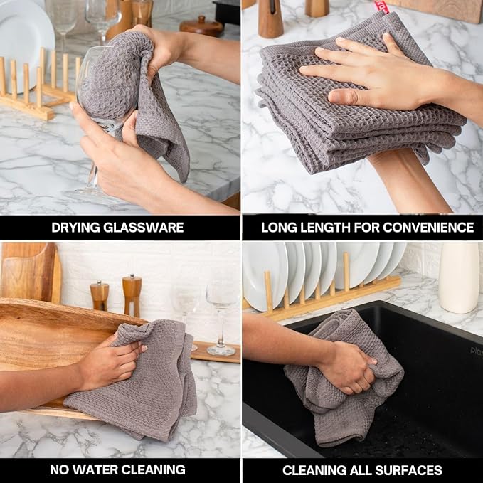 Cotton Waffle Weave Wash Cloths - Pack of 6 (12x12 Inches) | Ultra Soft, Absorbent Dish Cloths | Quick Dry, Dish Cloths & Dish Rags - Taupe/Grey (Kitchen Essentials)