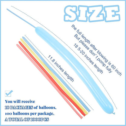 Sratte 1000 Pcs Bulk Animal Balloons 260Q Twisting Long Balloon Assorted Color for Halloween Animal Shape Weddings, Birthdays Clowns, Xmas Presents(Pastel Colors)