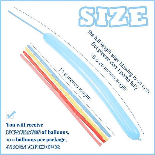 Sratte 1000 Pcs Bulk Animal Balloons 260Q Twisting Long Balloon Assorted Color for Halloween Animal Shape Weddings, Birthdays Clowns, Xmas Presents(Pastel Colors)
