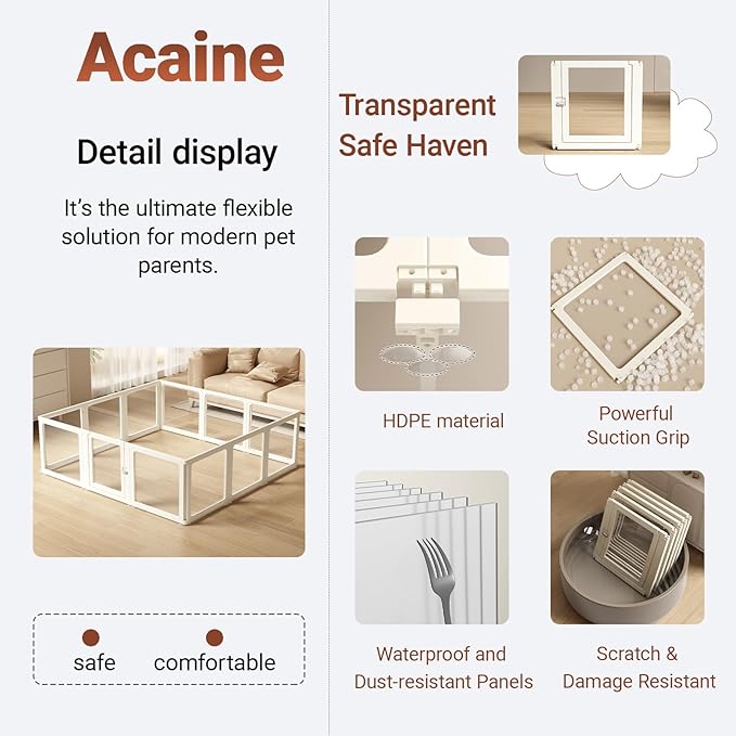 Transparent 12-Panel Dog Playpen, Acrylic Indoor/Outdoor Puppy Pen for Small & Medium Dogs, 30 Inch with Door, White(Fully Transparent 74 * 74 Single Room,30 inch)