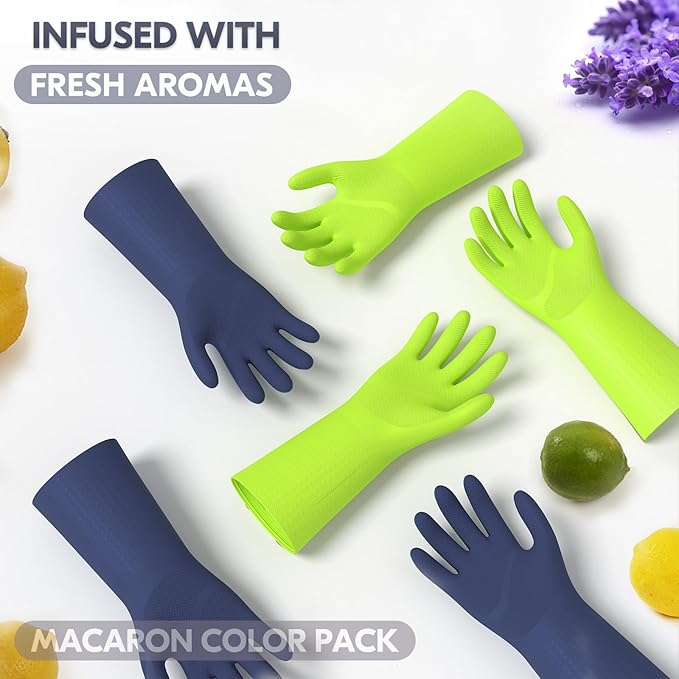 Vgo... 2 Pairs Household Cleaning Gloves Infused with Rresh Rich Aromas, Lined Dishwashing Gloves,Long Sleeves Kitchen Gloves, Bathroom Cleaning, Gardening, Pet Care(2 colors,L,TP1117)