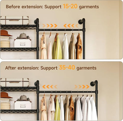 H4 Wall Mounted Closet System, Expandable Industrial Pipe Clothes Rack Clothing Rack for Hanging Clothes, Heavy Duty Closet Organizers and Storage in Wardrobe Closet