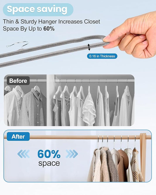 Velvet Hangers Non Slip - 20 Pack Pants Hangers for Closet - Thin Space Saving Clothes Hanger - Strong, Durable, Jean Perchas with 360 Degree Rotatable Hook for Tank Top (Grey Silver Hook)