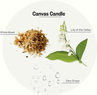 Apotheke Signature Scented Candles for Home, Canvas - 10.5 oz - Soy Wax, Non Toxic, Large Jar White - Luxury Candle Gifts for Women & Men - White Musk, Dew Drops, and Lily of The Valley