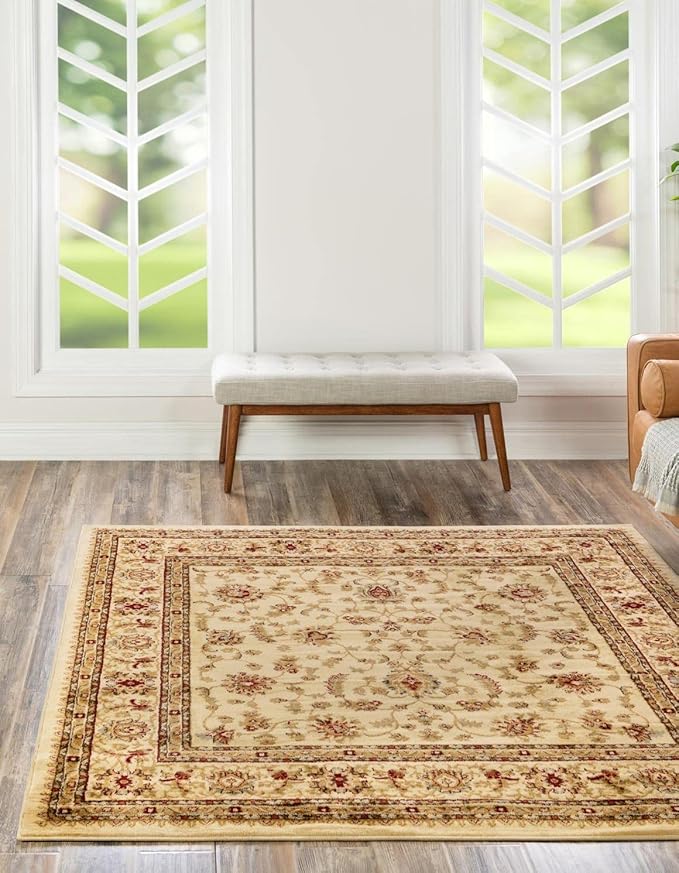 Rugs.com Aditi Collection Rug – 10 Ft Square Cream Low Rug Perfect for Living Rooms, Kitchens, Entryways