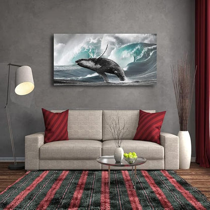 Surging Waves Whale Pictures Canvas Wall Art For Living Room Bedroom Wall Decor,Surge Wall Art Print Paitnings for Home Decor,Morden Artwork Seascape Canvas Art Waterproof Ready to Hang-20X40Inches