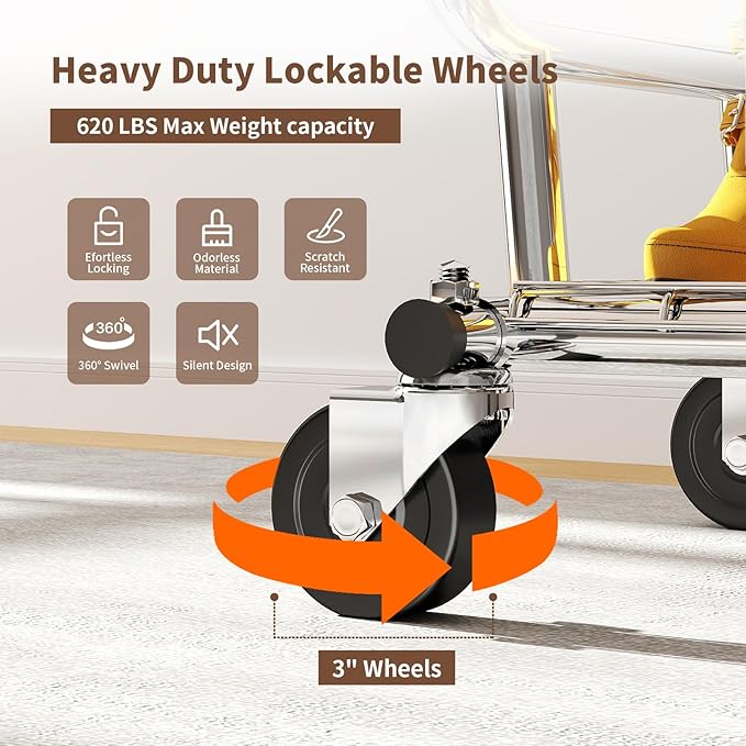 Clothes Rack Heavy Duty 620LBS For Hanging Clothes, Commercial Garment Rack Heavy Duty,Collapsible ＆ Portable Clothes Rack with Wheels,Rolling Clothing Racks Metal Clothing Rack (CR-H)
