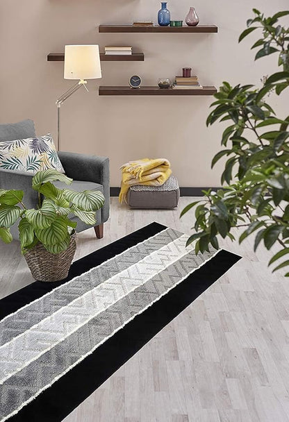 11 Ft Long Black - Grey Kitchen Hallway Runner Rug, Non-Slip Washable 26" X 11' Rubber Backed Carpet, Custom Size Floor Mat for Entryway Stairs Bedroom Bathroom
