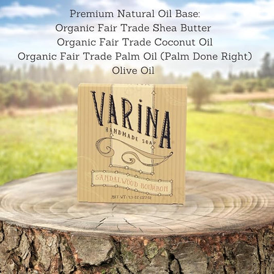 Natural Sandalwood Bourbon Bar Soap - Gentle Cleansing for Sensitive Skin (Sandalwood Bourbon, 3 Pack)
