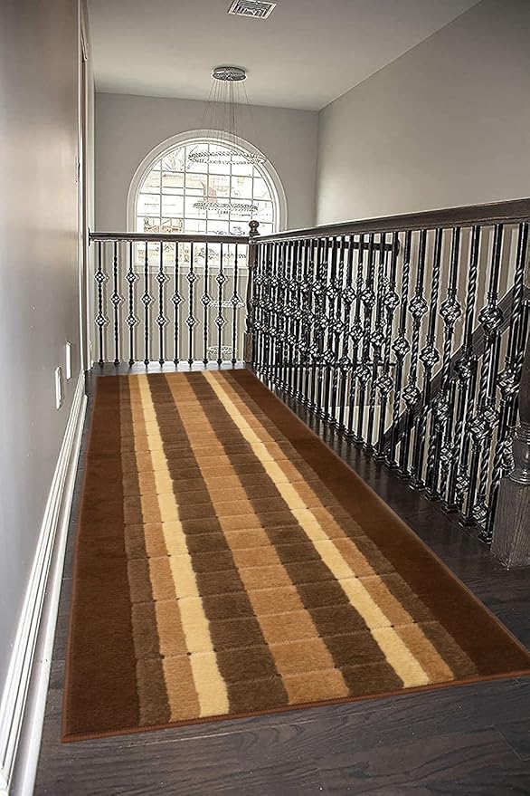 Washable Custom Size Runner Rug Squares Geometric Design Extra Long Runner Rugs for Hallways 26 Inch Wide x Pick Your Size by Feet Slip Skid Resistant Rubber Back (Square Brown, 50 ft x 26 in)