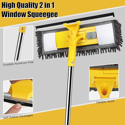 96" Long Handle Window Cleaner Tool Squeegee with Extension Pole, 2 in 1 Large Surface Window Cleaning Kit, Professional Window Washing Kit for High Windows Glass Car Mirror Solar Panel