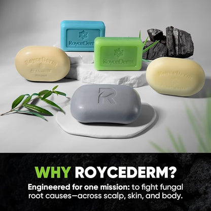 Roycederm Antifungal Soap Bar - Helps with Athlete’s Foot, Jock Itch, Ringworm for Active Skin - Relieves Itching Burning Scaling and Discomfort with Tea Tree Oil, Charcoal & Volcanic Ash