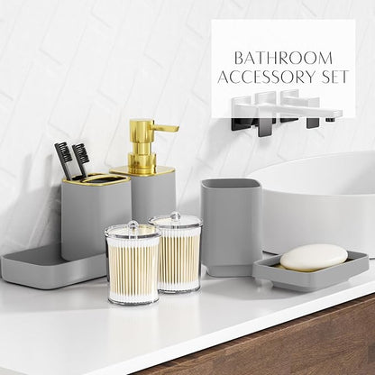 25PCS Bathroom Accessory Set, Beige Bathroom Set with Large-Capacity 4 Gallon Trash Can,Bathroom Rugs Set, Waterproof Shower Curtain, Toilet Brush, Toothbrush Holder & Soap Dispenser