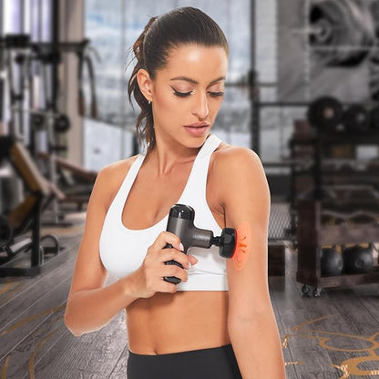 Mini Massage Gun with Heat, Deep Tissue Massage Gun, Portable Percussion Muscle Massager with 4 Massage Heads for Athletes