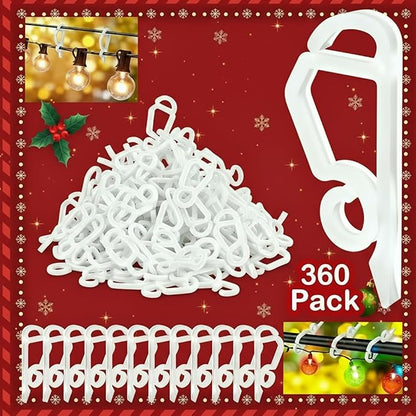 Geegoods Christmas Light Clip,Plastic Gutter Hooks Outdoor,Weatherproof Holiday Hanging Clips,Mini Light Hooks for Outside String Lights Christmas Decoration(360pcs)
