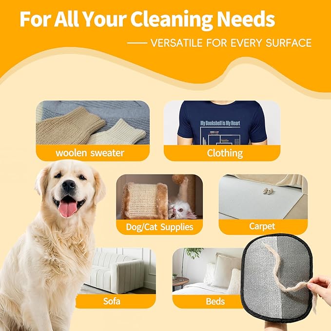 Pet Hair Removal Glove - Electrostatic Reusable Magic Brush Glove for Dog & Cat Hair Removal on Furniture, Car Seats, Clothes & Bedding (Blue)